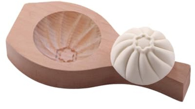Wood Baozi Mould Set 6/7/8cm - Traditional Chinese Steamed Bun Press, Reusable Baking Tool for Dim Sum, Pastry, Mooncakes & Biscuits(L-Round Edge)