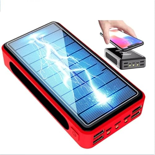 Caricabatterie solare Power Bank 50000Mah, Batteria portatile Solar Power Bank 4 uscite USB, Caricabatterie di backup per telefono con luce da campeggio, Caricabatterie wireless portatile QC