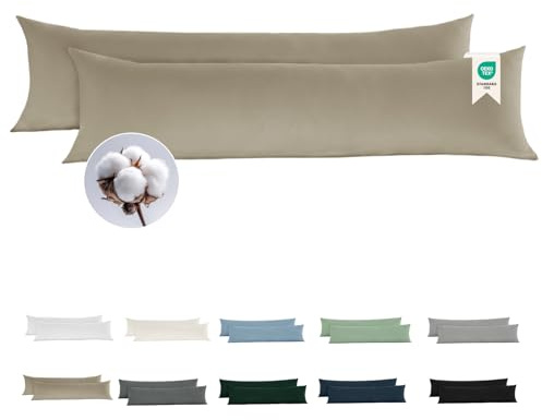 BEDELITE Seitenschläferkissen Bezug 40 x 145 Baumwolle, Beige | Kissenbezug 40x145 2er Set, Oeko-Tex Kissen Bezug 145x40 für Seitenschläferkissen, 143 Fäden pro Quadratzoll