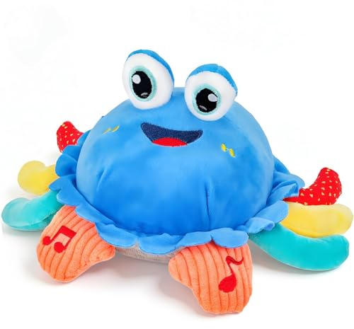 YUANNA Baby Toys 1 Year Old 6-12 Month Tummy Time Toys Crawling Musical Crab Plush Toy Dancing Walking Moving Bouncing Sensory Toys for Toddlers, Valentine Gifts for Kids