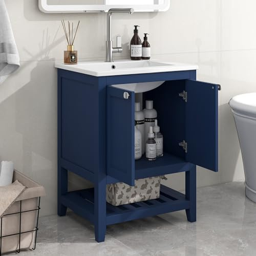 REXO Mobile da bagno singolo con base 60 cm con lavabo in ceramica, blu