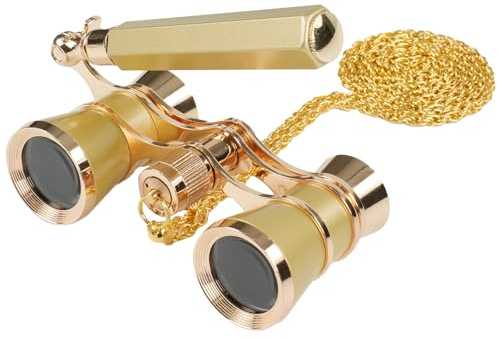 BOSTRON 3X25 Opera Glasses Theater Binoculars Compact with Adjustable Handle & Chain, Portable Vintage Theater Glasses Mini Binoculars for Adults Women Kids for Concerts Opera Houses Cinema, Gold