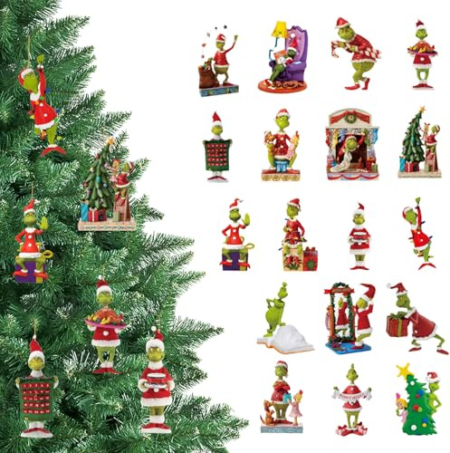 NSSHEL Christmas Tree Decoration, 18 Pcs Cute Green Monster Hanging Ornaments, Acrylic, 3.15 Inch, Animal Theme