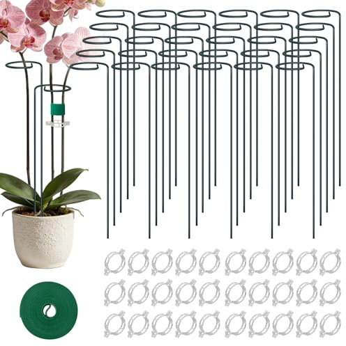 Tuteurs pour Plantes, 30 Supports en Métal avec 30 Clips pour Plantes – Réutilisables, Résistants aux Intempéries et Robustes, pour Tomates, Plantes Grimpantes, Vivaces, Rosiers et Plantes d'Intérieur