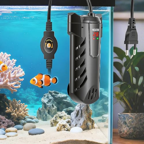 Riscaldatore per Acquari 100W con Termostato Digitale LED, Temperatura 15-34°C, Riscaldatore Acquario Piccolo Fino a 50L per Betta Guppy e Tartarughe, Controllo Automatico Sicuro