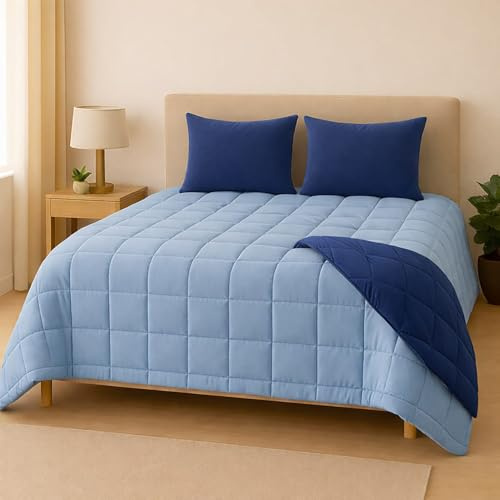Trapuntino Matrimoniale Piazza Mezza Singolo Tinta Unita Double Face Reversibile Microfibra Trapuntatura Quadra 15x15 cm Imbottitura 100 Grammi Made in Italy (azzuro-blu navy, Matrimoniale)