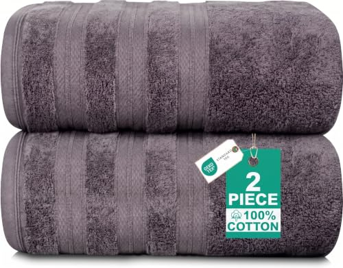 MELLUVA Juego de 2 toallas de baño, 100 % algodón turco, altamente absorbentes, pesadas, de 599.9 g/m², toallas de baño suaves y grandes, hechas de forma sostenible, color gris oscuro