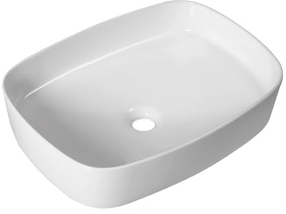 Barbottina Lavabo rettangolare stondato d'appoggio serie Elara 50, (LxP) 49,5x37,5 cm, ceramica bianca