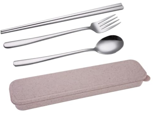 LABRIMP 4pièces Set Couverts de Table Acier Inoxydable Cuillère Fourchette Couteau et Caisse de Rangement Voyage Camping Pique- et Bureau