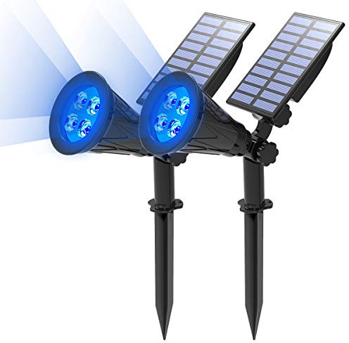 T-SUN Blue Solar Spotlights, Solar Lights Outdoor Waterproof, Auto ON/Off Adjustable Solar Garden Pond Lights for Tree, Patio, Yard, Garden, Driveway, Stairs, Pool Area (Blue- 2 Pack)
