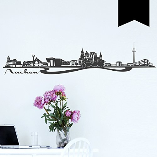 WANDKINGS Wandtattoo - Skyline Aachen - 150 x 32 cm - Schwarz - Wähle aus 6 Größen & 35 Farben