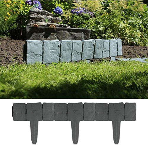 Mojawo 5 Meter Beetumrandung Steinoptik 20 Stück je B25xH23 cm Beeteinfassung Rasenkante Beetumrandung Steingrau