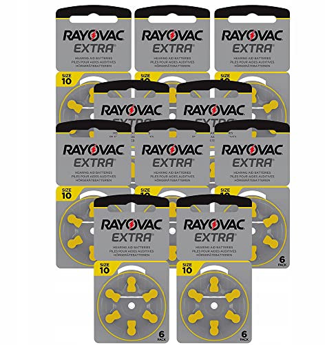 Rayovac Extra Advanced Zink Luft Hörgerätebatterie, 10er Pack, mit 60 Batterien, Geeignet für Hörgeräte Hörhilfen Hörverstärker, Gelb