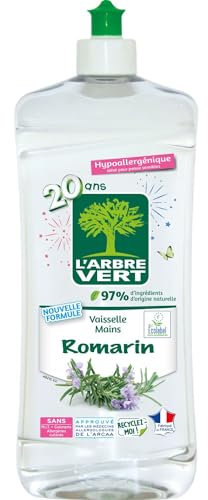 L'Arbre Vert Vaisselle Mains Ecolabel Romarin - Hypoallergénique - 97% d'ingrédients d'origine naturelle - 750mL