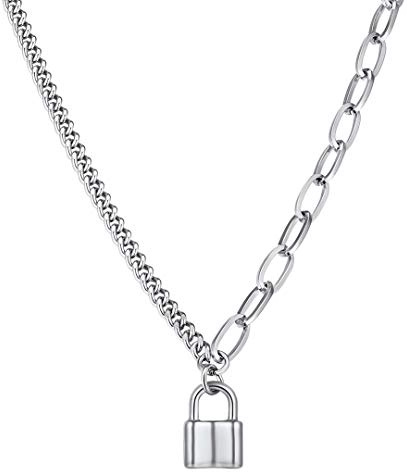 ChainsHouse Schloss Y-Kette Damen Y-Necklace mit Schloss Anhänger Halskette Edelstahl Frauen Kettenanhänger Lariatkette Collier Halsrif Halsband Halsschmuck Modeschmuck für Jahrestag