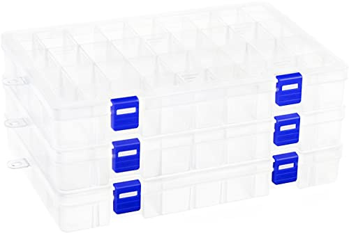 Qualsen Ajustable Cajas Organizadoras, 34 Compartimentos, Transparente x 3 | Caja Almacenaje Plastico Transparente con separadores ajustables, contenedor para Joyas, Tornillos, Objetos Pequeños