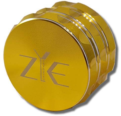 ZYE Herb Grinder – Quality Aluminium w/Ultra Sharp Teeth – Large 2.5 4 Piece w/Twist & Lock Storage Layer – No Flaking and Non-Stick - Gold