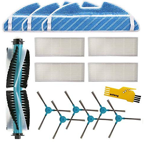 Accesorio para Cecotec Conga 1490 1590 Robot Aspirador Repuestos Paquete de 1 Cepillo Principal, 4 filtros Hepa, 6 cepillos Laterales, 3 Trapos de fregona