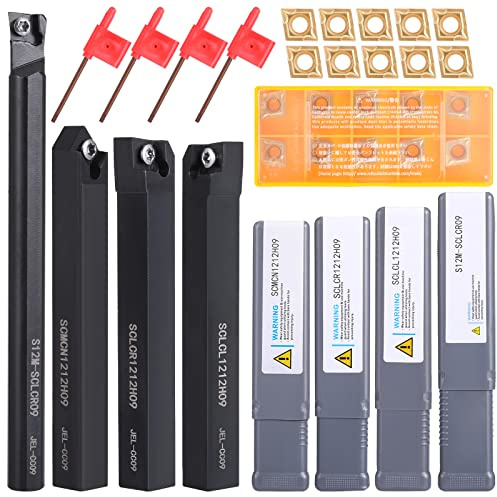 VerLich Metal Lathe Tools Boring Bar, Turning Tools Holder Set with 10pcs CCMT09T304 Carbide Inserts 4Pcs Wrenches (S12M SCLCR09/SCLCR1212H09/SCLCL1212H09/SCMCN1212H09)