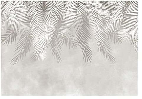 Carta Da Parati Fotografica Foglie Di Palma Piume Calcestruzzo Tropicali - Include Colla - Moderna per Pareti Soggiorno Camera Da Letto Fotomurali In Tessuto Non Tessuto TNT (368x254 cm)