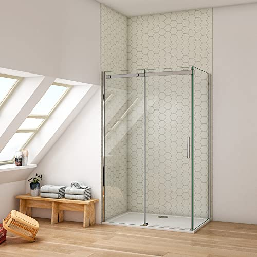 Ducha Casa 100x70x195cm Mampara de ducha corredera tres hojas(una corredera), 6mm cristal templado, marco de aluminio cromado