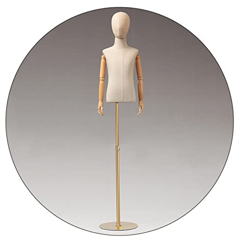 HAIPENG Kinder Schneiderpuppe Torso Büste, Kinder Bekleidungsgeschäft Modell Requisiten, Männchen Mit Kopf Und Holzarme Für Schneiderinnen Nähen Kleid, 2 Farben (Farbe : Gold, Größe : 8 Years Old)