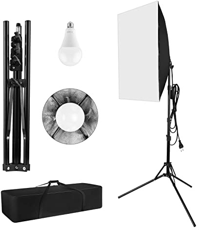 Softbox Set Fotostudio, Andoer Softbox LED Beleuchtung 50 x 70cm mit 23 W Glühbirne, 2 m Lichtstativ, Tragetasche für YouTube, Tiktok Videoaufnahmen, Studio Porträts, Fotografie