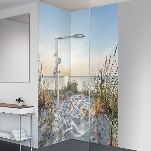 yourplate Duschrückwände individuelle Größe (Sonnen Meerblick) | 3mm Aluminium Verbundplatte, exklusives Design, einfache Montage, geringes Gewicht, fugenlos, wasserdicht, pflegeleicht