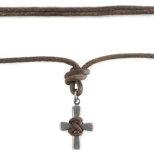 LOCAL LEAGUE Mens Leather Necklace with CROSS Metal Pendant AUSTRALIAN SURFER STYLE Adjustable Distressed Brown Cord for Men, Boyfriend, Surf Holiday BEACH Party Festival Clubbing