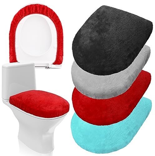 Preboun WC-Deckelbezug für Badezimmer - Samt, Weich, Waschbar, Mit Elastischer Unterseite, Passend für Die Meisten Deckel (Leuchtende Farben), 4 Stück
