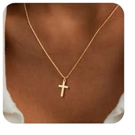 Poxtex Small Cross Necklace for Women Tiny Cross Pendant Choker Jewelry14K Gold Plated Jewelry Dainty Simple Cross Necklace Easter Gifts for Women Girls