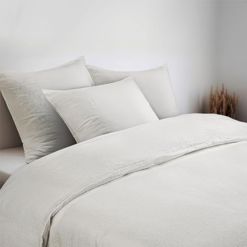 Generisch Bellevue Musselin Bettwäsche Weiß 135x200 + 80x80 cm 2teilig, Premium Baumwolle, atmungsaktiver Bettbezug, optimaler Temperaturausgleich, bügelfreie Bettwäsche, Allergiker Geeignet, ÖKÖ TEX
