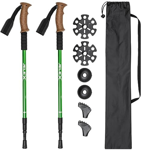 JELEX Nature - Bastones telescópicos para caminar nórdico ajustables, incluye varios accesorios para actividades al aire libre, bastones de senderismo ultraligeros con tecnología antigolpes (verde