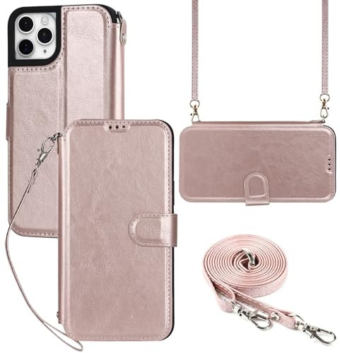 ELTEKER Hülle für iPhone 11 Pro Handyhülle mit Band Crossbody Strap, Klapphülle mit dem Verstellbaren Umhängeband - Rosa