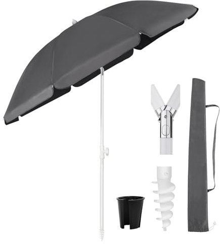Sekey 160 cm Sonnenschirm Balkon mit Bodenhülse & Schutzhülle, Neigungs und Höhenverstellung, Sonnenschirm Strand für Balkon, Garten & Terrasse, Runder Sonnenschutz UPF 50+