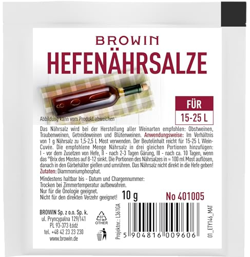 10g Hefenährsalz - für alle Weinsorte universal, für Weiß-, Rosé- und Rotweine/Nährsalz für Weinhefe |Trockenhefe/Reinzuchthefe für Wein