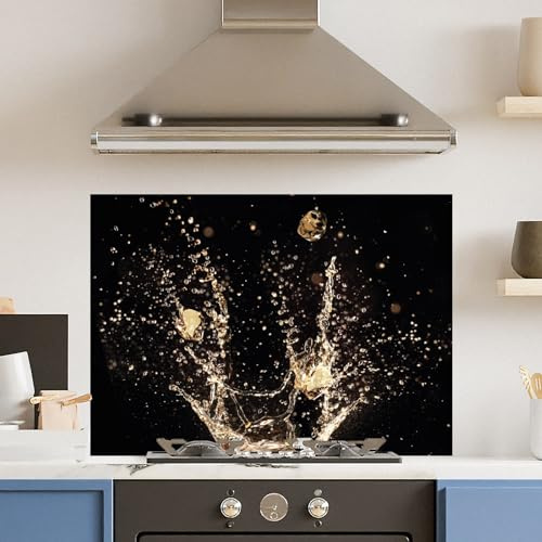 Premium 90cm x 65cm Champagne Splash Glass 6mm Kitchen Splashback Heat Resistant Toughened Polished Edges - Back Splash Back Coloured Hob Painted Tempered Splashback