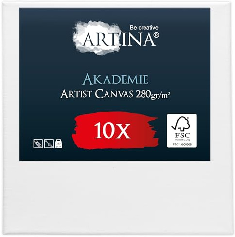 Artina 10er FSC® Set bespannte Keilrahmen Leinwände zum Bemalen | 30x30cm Canvas aus 100% Baumwolle Acryl Leinwand Rahmen zum Malen Acrylfarben grundiert Malzubehör Akademie