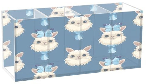 Alpaka mit blauer Krawatte, Acryl-Stifthalter, 4 Fächer, Stiftebecher, Make-up-Pinselhalter, Organizer