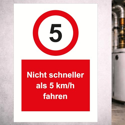 Indigos UG - Schild Nicht schneller als 5 kmh - 297x420 - Hinweisschild Warnschild Sicherheitsschild - Aluverbundplatte 3 mm - für Innen und Außen
