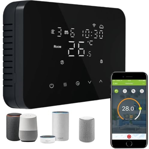 CRONOTERMOSTATO WIFI A BATTERIA SOFT TOUCH SMARTPHONE APP ALEXA TERMOSTATO CALDAIA DA PARETE O BOX 503 programmabile controllabile a distanza TUYA o Smart life CALDO/FREDDO (NERO)