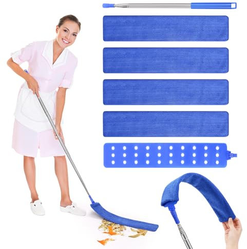 Bixury Spolverino in Microfibra 2,5m con Asta Telescopica Lavabile Estensibile Flessibile Cattura-polvere per Sotto il Divano, Armadi, Letto, Angoli, Auto (Blu)