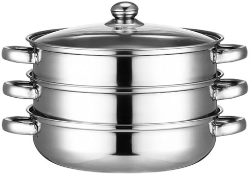 3 Tier Stainless Steel Steamer Pot,Stainless Steel Steamer Pot,Stainless Steel Steamer Pot Dual Layer Multi-purpose Steamer Pot Large Capacity High Soup Pot with Comfortable Heat Resistant Handle for