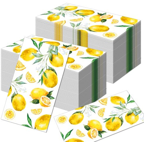 Servilletas de Papel de Limón y Cóctel Amarillas - Vajilla para Fiestas de Cumpleaños de Niñas y Niños, Decoraciones de Fiesta Temática de Frutas