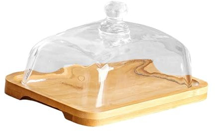 perfk Wood Cake Stand with Lid Wooden Butter Dish Creative Cake Tray Cake Display Server Tray Cheese and Butter Holder for Party, light wood color