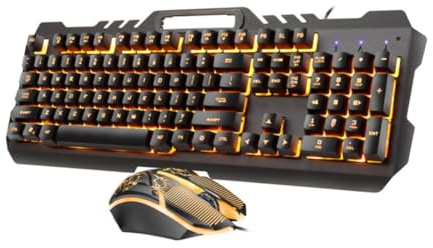 KONTONTY RGB Backlit Gaming Keyboard and Mouse Set Phone Holder Slot Scratch-resistant Semi- Keycap Portable Wired Computer Gaming Supply