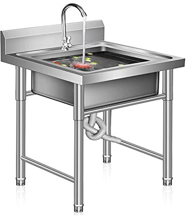 Fregadero de Uso General de un Solo tazón, Fregadero de Cocina Comercial portátil de Acero Inoxidable de un Solo tazón con Protector contra Salpicaduras Alto, para restaurantes, lavanderías,