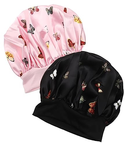 HAPINARY 2 Stück Satin Schlafmütze Groß Satin Haube Für Frauen Haarepflege Gesichtspflege Weiche Haarschutz Haube