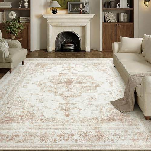 HUGEAR Vintage Vardagsrum Matta Stor Beige Mattor 180x270cm Tvättbar Halkfri Golvmatta Sovrum Matsal Kontor Utomhus Barnrum Balkong Carpet Rug Mjuk Kort Lugg