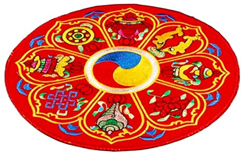 Rote Klangschalenmatte aus Gewebe mit Stickerei für Buddha Klangschalen | Kompakt und Leicht, Einfach zu Verstauen, Passend für Singende Schalen, Einfache Form